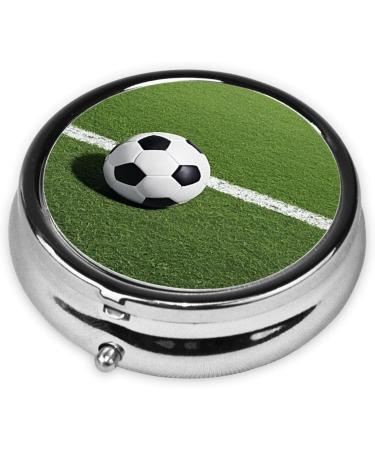 Green Grass Soccer Print Mini Round Pill Box | 3 Compartment Travel Organizer | Portable Pill Case for Home & Office - Buy Online on GoSupps.com
