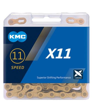 KMC 11 Speed Chain Compatible with Shimano/SRAM and Other 11 Speed drivetrains, X11 Upgraded Golden Chain(118 Links, Included 1 Pair Missing Link) 11 speed chain Golden