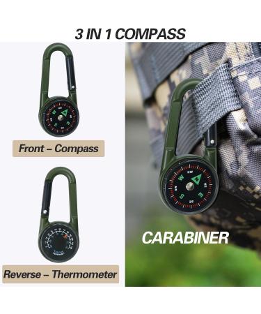 Multifunctional 3-in-1 Compass with Carabiner Hook & Thermometer | Portable Metal Key Ring for Camping & Hiking - Buy Online on GoSupps.com