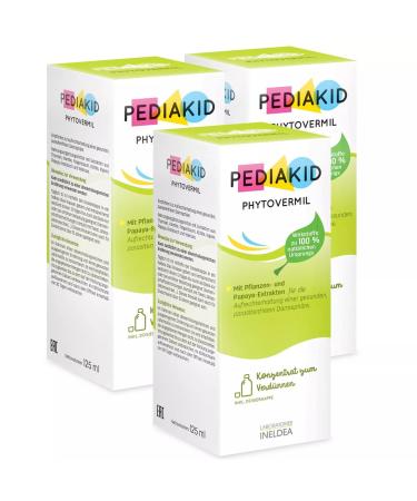Pediakid - Phytevermil - Dietary supplements based on plant extracts - wears a healthy parasite -free intestinal sphere at - 3 bottles 125ml 3 x 125 ml