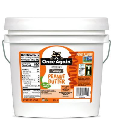 Once Again Natural, Creamy Peanut Butter, 9lb Bucket - Salt Free, Unsweetened - Gluten Free Certified, Vegan, Kosher, Non-GMO Verified Peanut Butter 9 Pound (Pack of 1)