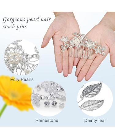 Silver Crystal Pearl Wedding Hair Comb & Pins Set - Bridal Accessories for Bride Bridesmaid Prom - Buy Online on GoSupps.com