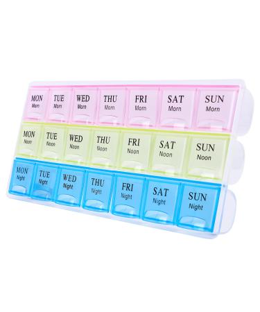 Large Weekly Pill Organizer 3 Times A Day, Moisture-Proof 7 Day Pill Box, Travel Pill Cases Portable for Pills Vitamin Fish Oil Supplements colorful
