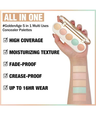 FOCALLURE GoldenAge 5-in-1 Concealer Palette - Multi-Use Color Correcting & Contour for Dark Circles | International Shipping Available - Buy Online on GoSupps.com
