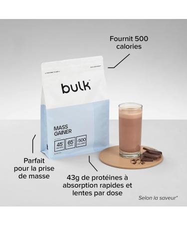 Bulk Complete Mass Gainer | Chocolat | 1kg | 45g de prot ines et 5g de BCAA par portion | Gain de masse hypercalorique | Facile m langer | D licieux ar mes - Buy Online on GoSupps.com