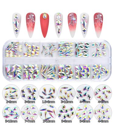 MELINDS Nail Art Multi Shapes AB Crystal Rhinestones 3D Flatback Crystals Micro Gems AB Colorful Mini Beads Set with Rhinestones Picker Tweezers