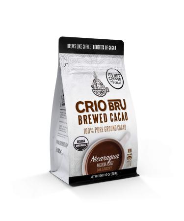Crio Bru Brewed Cacao Nicaragua Medium Roast 10oz Bag - Coffee Alternative Natural Healthy Drink | 100% Pure Ground Cacao Beans | 99.99% Caffeine Free, Keto, Low Carb, Paleo, Non-GMO, Organic 10 Ounce (Pack of 1)