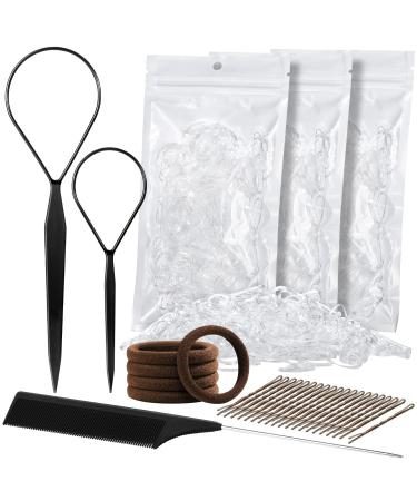 Teenitor Hair Tail Tools with 900pcs Clear Hair Elastics  Rat Tail Comb Steel Pin 5pcs Seamless Thick Hair Band  20pcs Bobby Pins and Hair Loop Tool