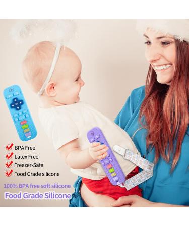 COSTOYFUN Remote Control Shape Silicone Teething Toys for Babies 0-18 Months - Baby Teether Toy Set (2 Pack) in Blue and Purple - Buy Online on GoSupps.com