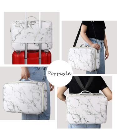 Deayou Large 3-Layer Travel Make-Up Case Portable Marble Cosmetic Bag with Adjustable Partition & Shoulder Strap for Professionals - Buy Online on GoSupps.com