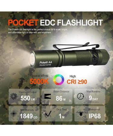 ACEBEAM Pokelit AA Rechargeable Mini Flashlight - 550 Lumens, High CRI LED, Clip, Compact EDC for Camping & Hiking - Dark Green - Buy Online on GoSupps.com