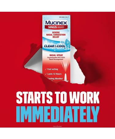 Mucinex Sinus-Max Severe Nasal Congestion Relief Spray - Fast Acting Cooling Menthol - 12 Hour Relief - 0.75 Fl Oz (Pack of 4) - Buy Online on GoSupps.com
