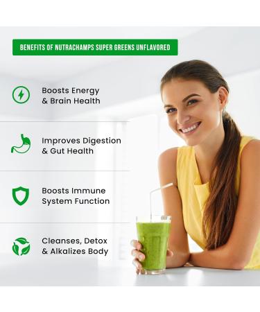 NutraChamps Super Greens Powder Premium Superfood | 20+ Organic Green Veggie Whole Foods | Wheat Grass Spirulina Chlorella | Antioxidant Digestive Enzyme & Probiotic Blends (9.0 Oz Unflavored) 9 Ounce (Pack of 1) - Buy Online on GoSupps.com