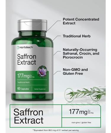 Saffron Extract Capsules 177mg 60ct | Non-GMO & Gluten Free Supplement | Horbaach - Buy Online on GoSupps.com