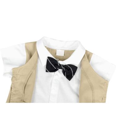 AmzBarley Baby Boys Gentlemans Tuxedo Romper Suit | Kids Formal Outfit with Shirt, Pants, Vest, Bowtie | Birthday Party Holiday Attire | Khaki 104 6-12 Months - Buy Online on GoSupps.com