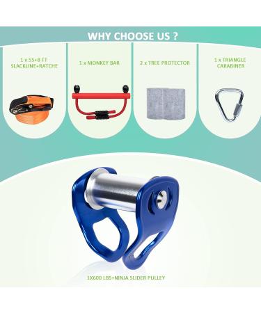 63 FT Zipline Pulley Kit for Backyard - Ninja Warrior Slackline Accessories for Kids & Adults - Buy Online on GoSupps.com