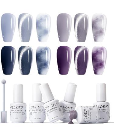 Gellen Gel Nail Polish Kit - 4 Mysterious Colors Blue Purple Jelly Gel Nail Polish Set Cat Eye Gel Nail Kit with Magnet Soak Off Blooming Gel Nail Polish for Spreading Effect Special Treat - Buy Online on GoSupps.com