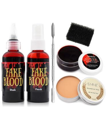 6 Pieces Scar Wax SFX Makeup Kit with Fake Blood Spray Coagulated Blood Gel Sponge Spatula Tool Halloween Special Effects Wound Modeling SFX Stage Fancy Dress Up Cosplay Kit