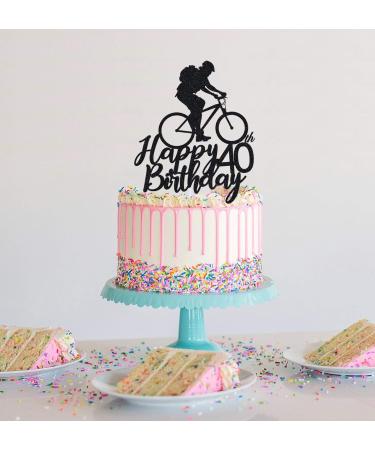 Bicycle 40th Birthday Cake Topper for Man Cycling Theme Decoration Funny 40 Year Fabulous and Happy Forty Party Handmade (Black) - Buy Online on GoSupps.com