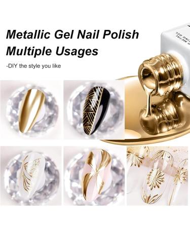 Gold Chrome Gel Nail Polish Liner - Gel Nail Polish Metallic Effect - Metallic Painting Gel Liner Nail Art 3D Mirror - Liner Painted Gel for Metal liner drawing and Nail Color Painting Nail Gel - Buy Online on GoSupps.com