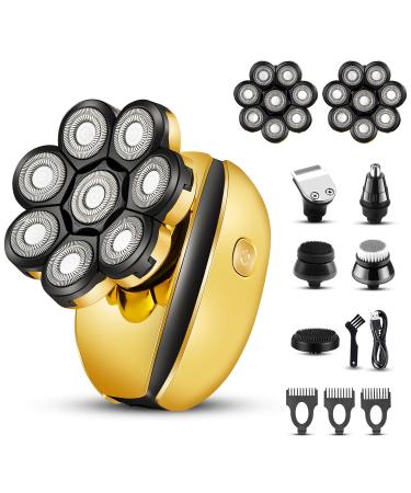 8D Head Shavers for Bald Men Electric Razor for Men Multifunctional Grooming 5 in 1 Wet Dry Rotary Shavers & Nose Ear Hair Trimmer Clippers Kit Rechargeable Rotary Shaver with LED Display