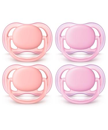 Philips AVENT Ultra Air Pacifier 0-6 Months, Pink/Peach, 4 Pack, SCF245/40 4 Pack 0-6m Pink/Peach