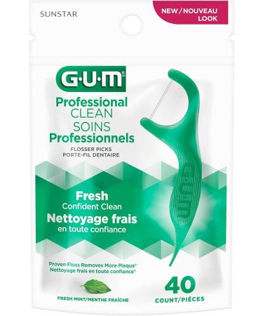 GUM Professional Clean Flossers Picks Extra Strong Floss Proven to Remove More Plaque Fresh Mint Flavour 40 Count X 6 Pack (240 flossers) Professional Clean 1.00 m (Pack of 240) - Buy Online on GoSupps.com