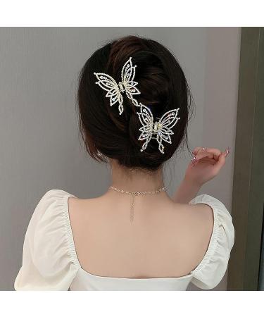 2PCS Medium Hair Claw Clips - Non Slip Butterfly Style Rhinestone Pearl Decor Barrettes for Thin & Thick Hair - Buy Online on GoSupps.com