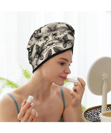 Floral Herbs Botanical Coral Velvet Dry Hair Cap with Buttons - Anti Frizz for Curly Long & Thick Hair - Buy Online on GoSupps.com
