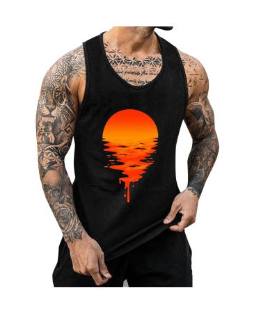 XXBR Mens Summer Tank Tops Sunrise Sunset Print Sports Sleeveless Vest Shirts Athletic Workout Racerback Gym Tanks Blue,green Medium