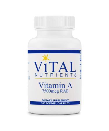Vital Nutrients - Vitamin A (from Fish Liver Oil) - Supports Immune Function and Vision - 100 Softgels per Bottle - 7500 mcg RAE