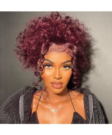20 Burgundy Lace Front Human Hair Wig 99J - Pre Plucked Kinky Curly HD Transparent 360 Full Lace Wig for Women - Buy Online on GoSupps.com