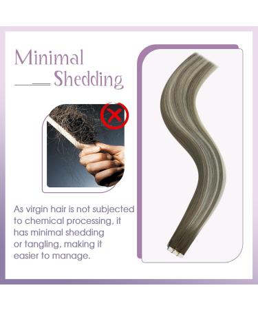 FSHINE 60cm Real Hair Extensions - Smooth Tapes 25g Highlight Color Light Brown to Blonde Virgin Hair 10 Pieces #7/7/Icy Injected Tape - Buy Online on GoSupps.com