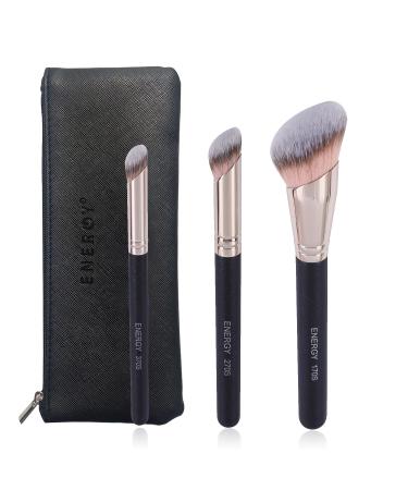 Energy 3-in-1 make-up brush set with a portable travel bag including foundation brush and concealer brush (gift for you gift for woman) Black 44.76 - Buy Online on GoSupps.com