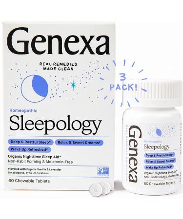 Genexa Sleepology® Nighttime Sleep Aid - 180 Tablets (3pk), Nighttime Sleep Aid to Help You Fall Asleep, Wake Up Refreshed, Certified Organic & Non-GMO, Physician Formulated, Homeopathic 60 Count (Pack of 3)