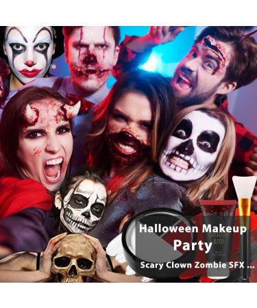 DE LANCI Halloween Scary Clown Makeup Kit - Complete SFX Face Paint Set with Black White Red Body Paint Washable Fake Blood Sponge & Brush for Creepy Clown Skull Vampire Zombie Looks - Buy Online on GoSupps.com