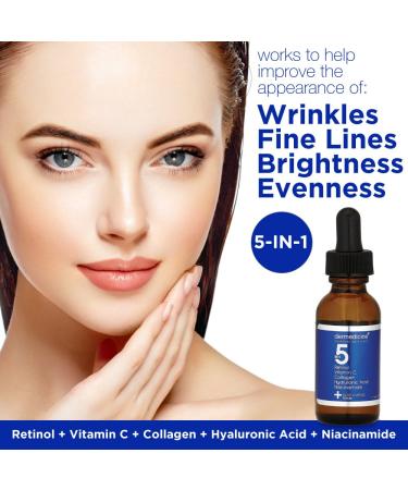 5-in-1 Potent Face Serum with Retinol, Vitamin C, Collagen, Hyaluronic Acid, Niacinamide | 1 fl oz - Reduce Fine Lines & Dark Spots - Buy Online on GoSupps.com