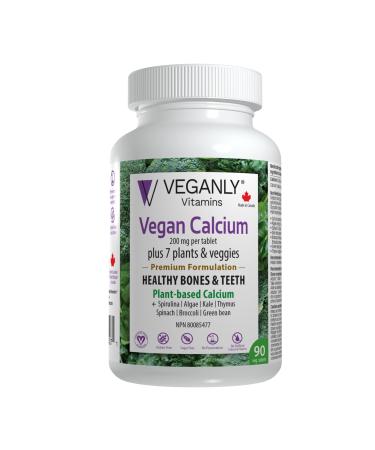 VEGANLY Vitamins- Vegan Calcium Plus 7 for Healthy Bones and Teeth (90 caps) Plant-Based Supplement