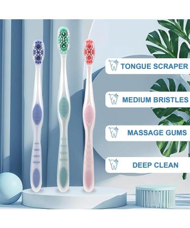Medium Toothbrushes for Adults - 6 Pack with Tongue Scraper & Ergonomic Handle | Travel Friendly & Assorted Colors - Buy Online on GoSupps.com