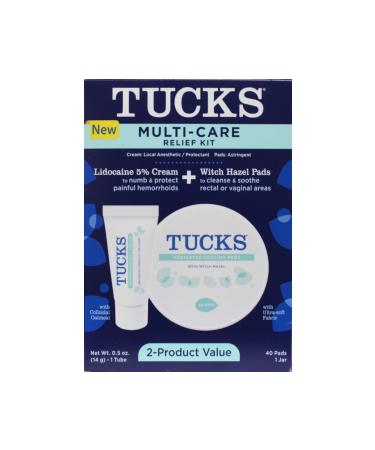 Blistex Tucks Multi-Care Relief Kit Local Anesthetic Protectant Cream and Witch Hazel Pads 0.5 oz Tube with 40 Pad Jar (Pack of 3)