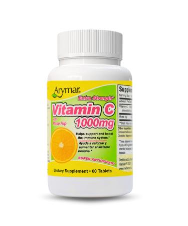 Arymar Vitamin C 1000 mg with Rosehip Extract 30 mg - High-Potency Vitamin Supplement - 60 Tablets