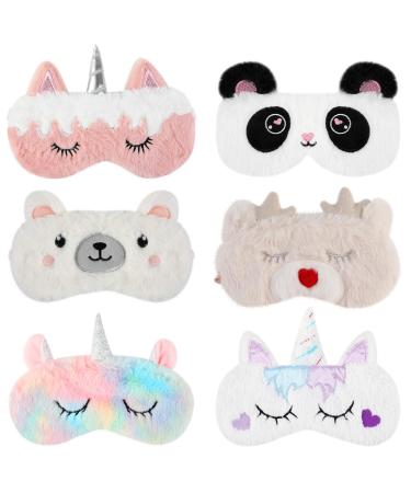 Aniwon 6 Pack Kids Sleep Mask - Unicorn Sleeping Mask Soft Plush Blindfold & Animal Eye Cover Sleep Mask for Kids
