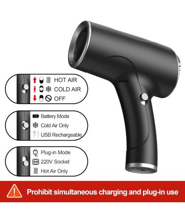 BIARCE Travel Hair Dryer USB Rechargeable Lightweight Hair Dryer Portable Hair Dryer Cold Air Setting for Painting and Acrylic Pouring Low Noise Black - Buy Online on GoSupps.com