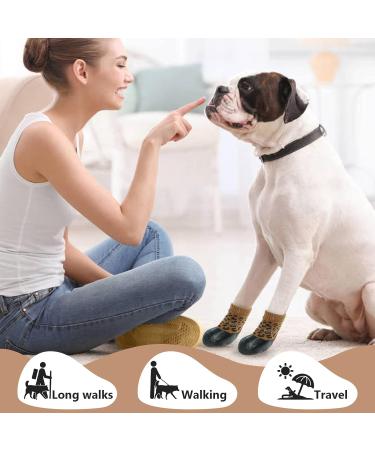 Buy Hjumarayan Waterproof Anti-Slip Dog Socks - 4 Pieces Leopard Pattern Shoes for Indoor & Outdoor Protection - Buy Online on GoSupps.com