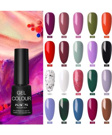 KADS Gel Nail Polish Set 20 Colors Soak Off UV LED Nail Gel Polish Glitter Blue Purple Nude Pink Orange White Black Spring Color Manicure Kit (Elegant) - Buy Online on GoSupps.com