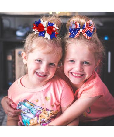 Patriotic American Flag Hair Bow Clips for Girls - 2 Pack Independence Day Alligator Hair Pins - Buy Online on GoSupps.com
