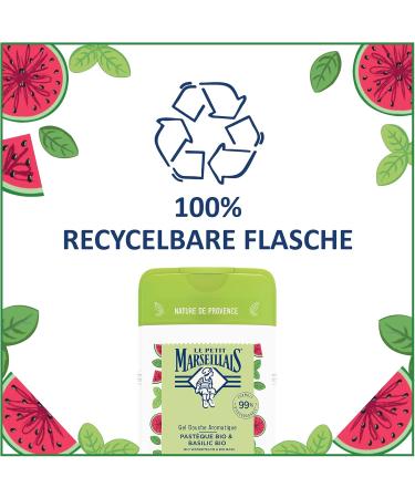  Le Petit Marseillais Le Petit Marseillais Organic Watermelon & Organic Basil Shower Gel vegan shower gel with 99% biodegradable formula 1 x 250 ml - Buy Online on GoSupps.com