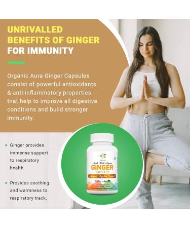 Organic Aura Ginger Capsules - 120 Veg Capsules. 2 Month Supply. Naturally Boosts Digestion Relief Stomach Upset and Improves Immunity. No GMO and Gluten Free. - Buy Online on GoSupps.com