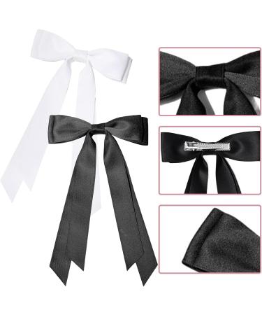 Xumann Hair Bows Clip Black White Hair Bow with Long Silky Satin French Hair Bows for Women - Buy Online on GoSupps.com