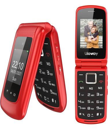 Tosaju 2G Unlocked Flip Phone Sim Free Big Button Mobile Phone for Elderly Easy to Use Pay as You Go Basic Mobile Phone with SOS Button Loud Speaker 1000mAh Battery Red G340 Red
